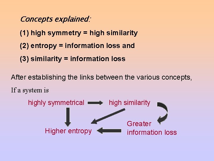 Concepts explained: (1) high symmetry = high similarity (2) entropy = information loss and
