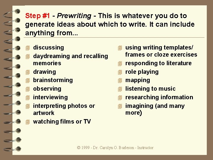 Step #1 - Prewriting - This is whatever you do to generate ideas about