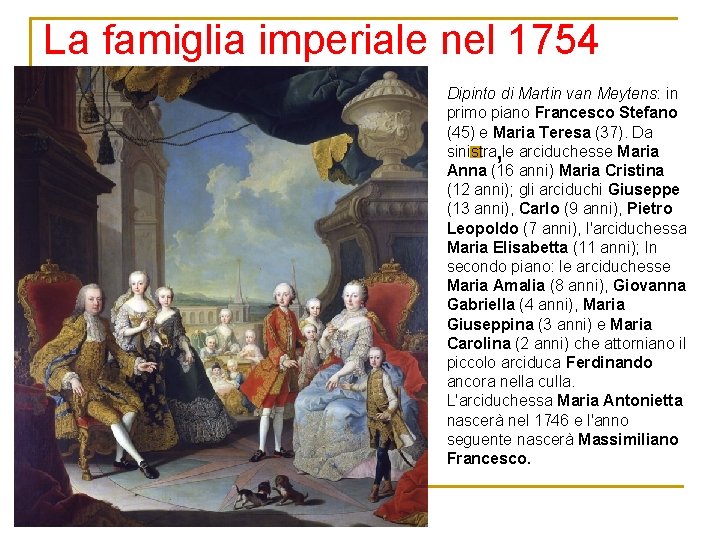 La famiglia imperiale nel 1754 Dipinto di Martin van Meytens: in primo piano Francesco