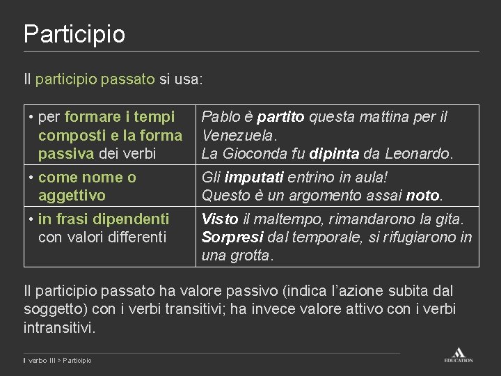 Participio Il participio passato si usa: • per formare i tempi composti e la