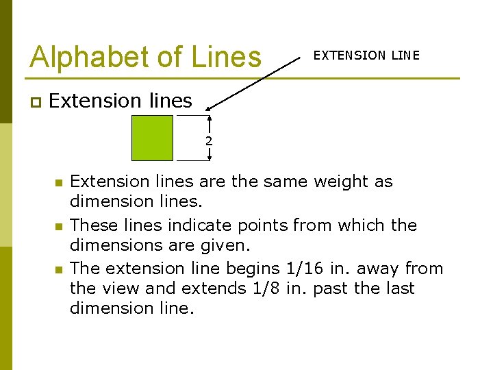 Alphabet of Lines p EXTENSION LINE Extension lines 2 n n n Extension lines
