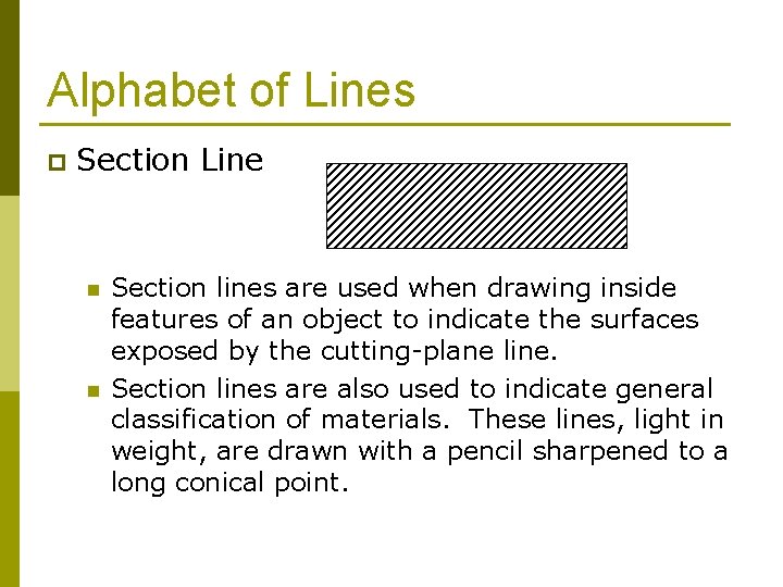 Alphabet of Lines p Section Line n n Section lines are used when drawing