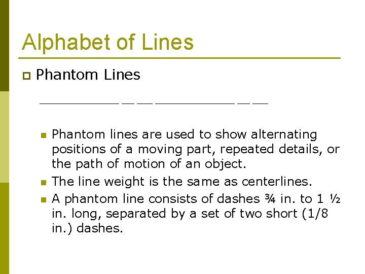 Alphabet of Lines p Phantom Lines n n n Phantom lines are used to