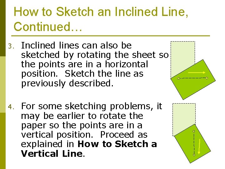 How to Sketch an Inclined Line, Continued… 3. Inclined lines can also be sketched
