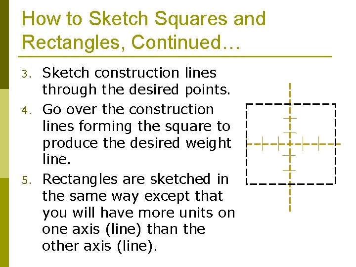 How to Sketch Squares and Rectangles, Continued… 3. 4. 5. Sketch construction lines through