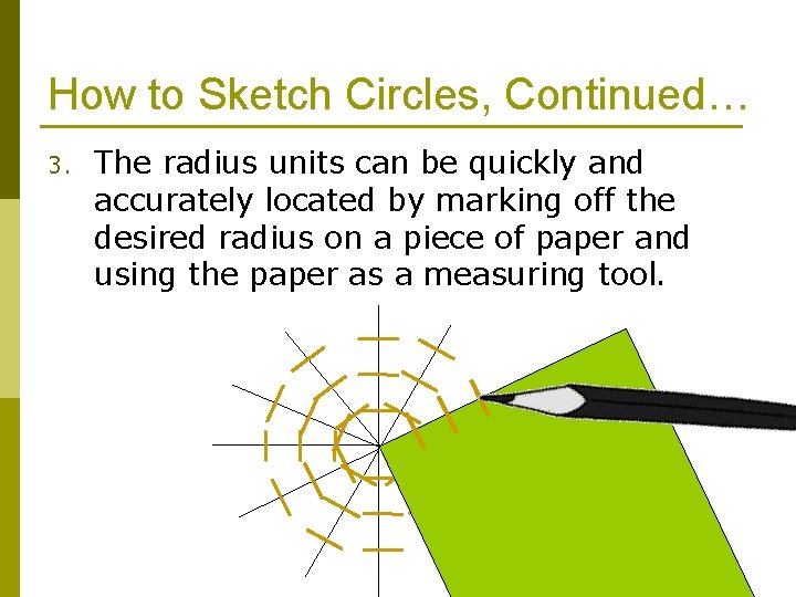 How to Sketch Circles, Continued… 3. The radius units can be quickly and accurately