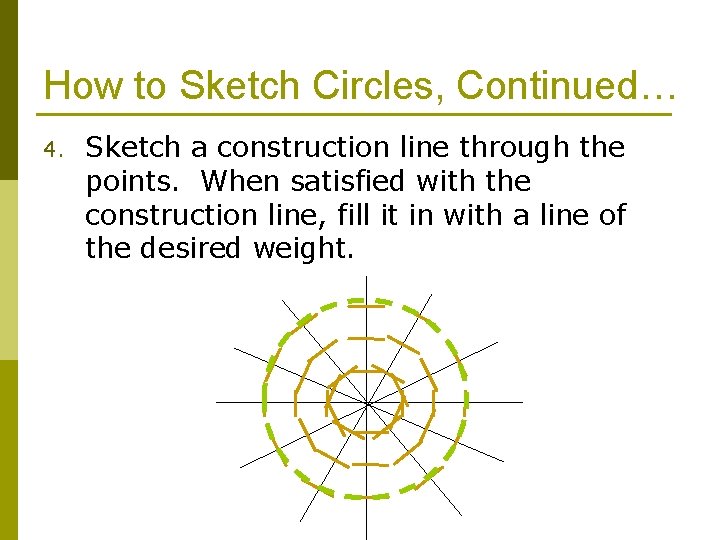 How to Sketch Circles, Continued… 4. Sketch a construction line through the points. When