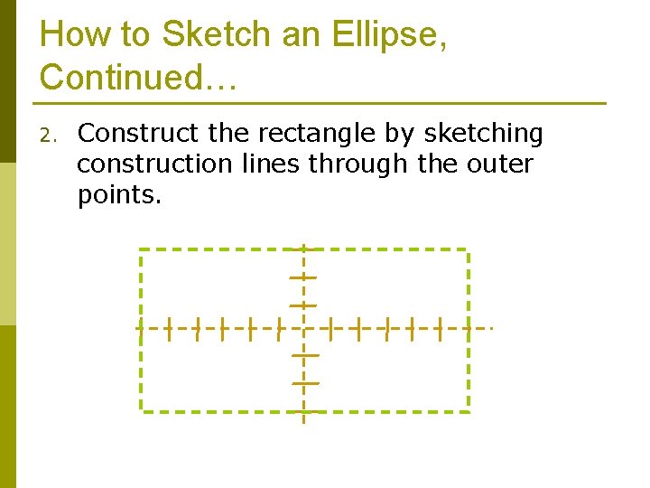 How to Sketch an Ellipse, Continued… 2. Construct the rectangle by sketching construction lines