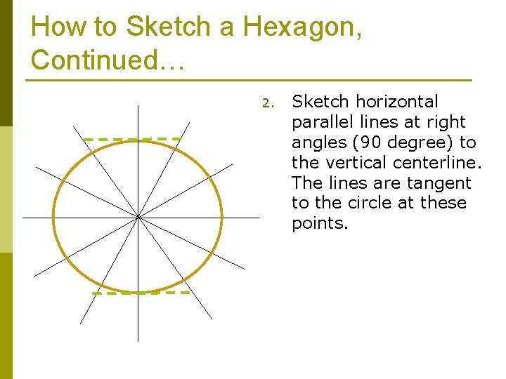 How to Sketch a Hexagon, Continued… 2. Sketch horizontal parallel lines at right angles