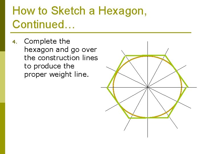 How to Sketch a Hexagon, Continued… 4. Complete the hexagon and go over the