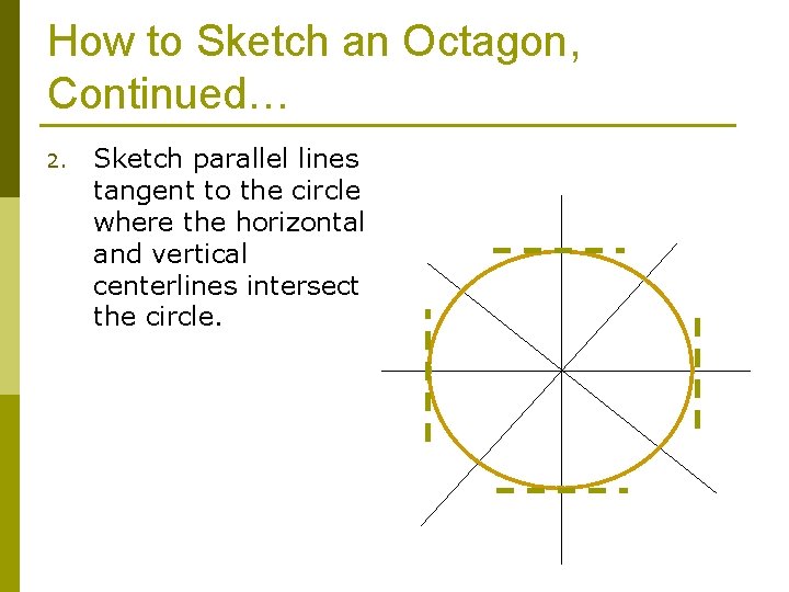 How to Sketch an Octagon, Continued… 2. Sketch parallel lines tangent to the circle