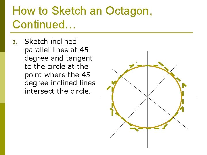 How to Sketch an Octagon, Continued… 3. Sketch inclined parallel lines at 45 degree