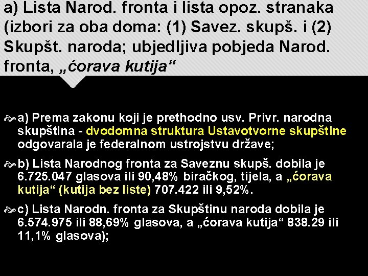 a) Lista Narod. fronta i lista opoz. stranaka (izbori za oba doma: (1) Savez.