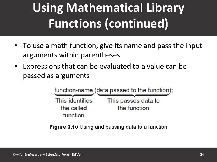 Using Mathematical Library Functions (continued) • To use a math function, give its name Using Mathematical Library Functions (continued) • To use a math function, give its name