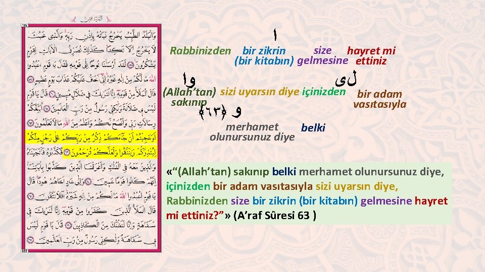  ﺍ size hayret mi Rabbinizden bir zikrin (bir kitabın) gelmesine ettiniz ﻝﻯ ﻭﺍ