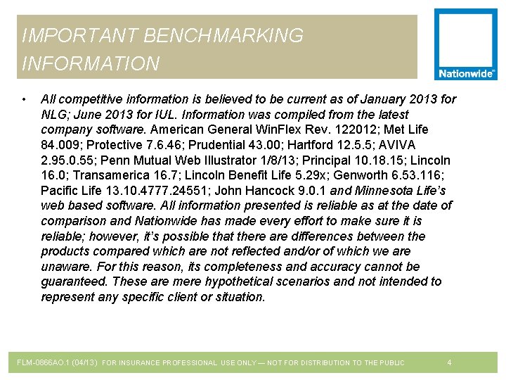 IMPORTANT BENCHMARKING INFORMATION • All competitive information is believed to be current as of