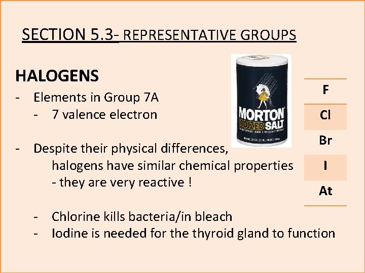 SECTION 5. 3 - REPRESENTATIVE GROUPS HALOGENS - Elements in Group 7 A -