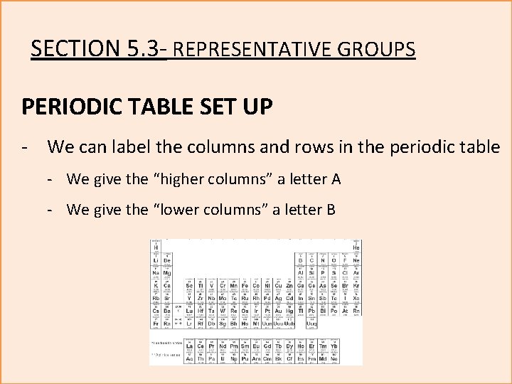 SECTION 5. 3 - REPRESENTATIVE GROUPS PERIODIC TABLE SET UP - We can label
