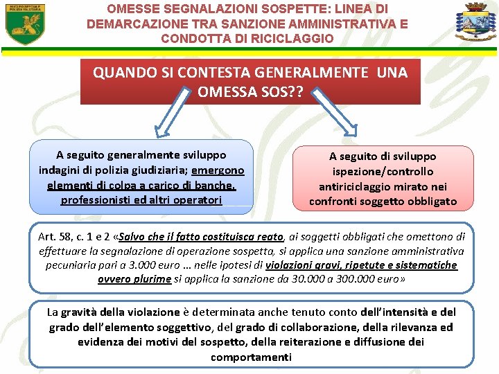 OMESSE SEGNALAZIONI SOSPETTE: LINEA DI DEMARCAZIONE TRA SANZIONE AMMINISTRATIVA E CONDOTTA DI RICICLAGGIO QUANDO