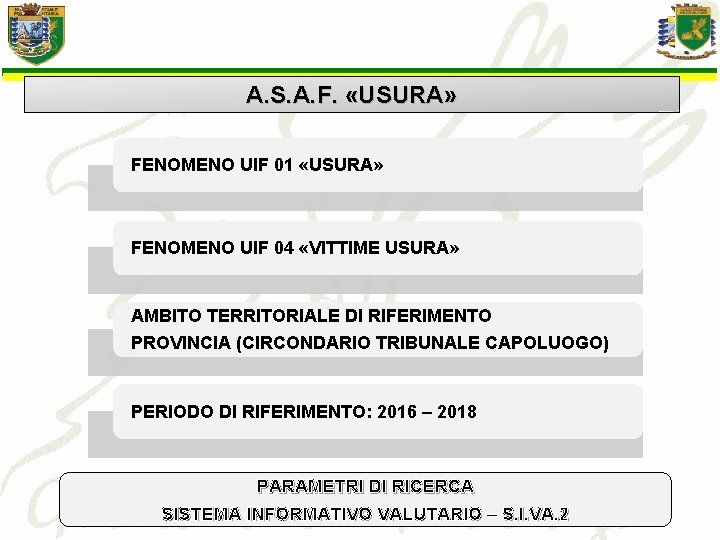 A. S. A. F. «USURA» FENOMENO UIF 01 «USURA» FENOMENO UIF 04 «VITTIME USURA»