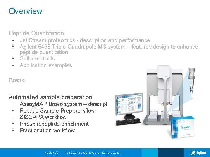 Overview Peptide Quantitation • • Jet Stream proteomics - description and performance Agilent 6495