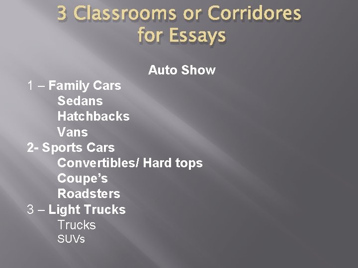 3 Classrooms or Corridores for Essays Auto Show 1 – Family Cars Sedans Hatchbacks 3 Classrooms or Corridores for Essays Auto Show 1 – Family Cars Sedans Hatchbacks