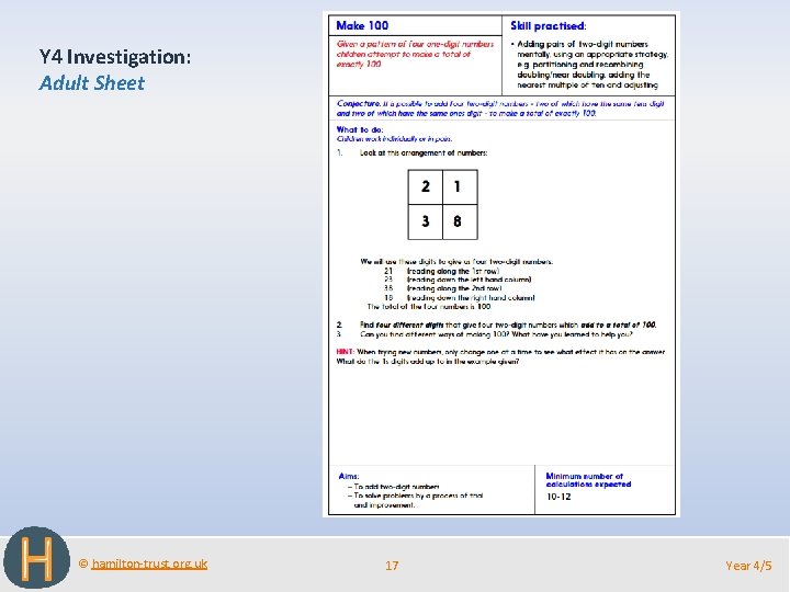 Y 4 Investigation: Adult Sheet © hamilton-trust. org. uk 17 Year 4/5 