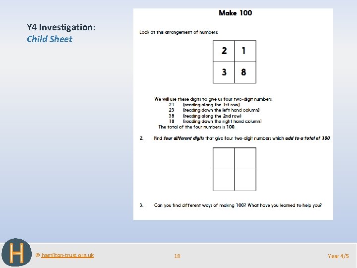 Y 4 Investigation: Child Sheet © hamilton-trust. org. uk 18 Year 4/5 