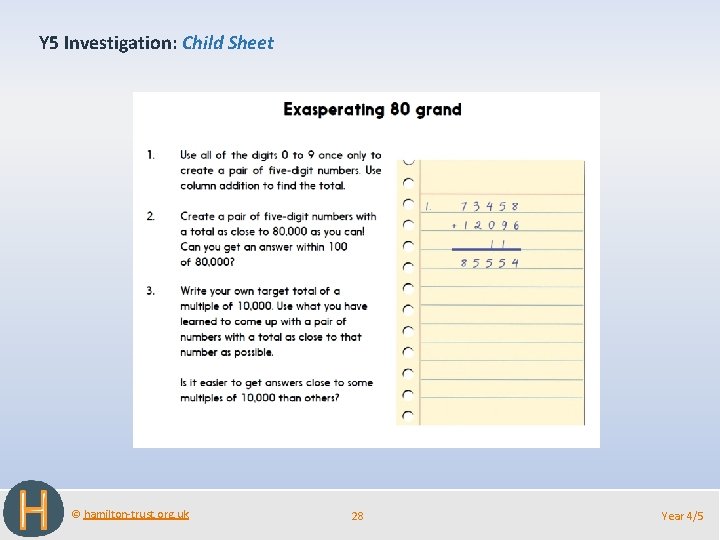 Y 5 Investigation: Child Sheet © hamilton-trust. org. uk 28 Year 4/5 