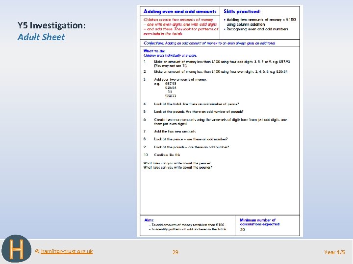 Y 5 Investigation: Adult Sheet © hamilton-trust. org. uk 29 Year 4/5 