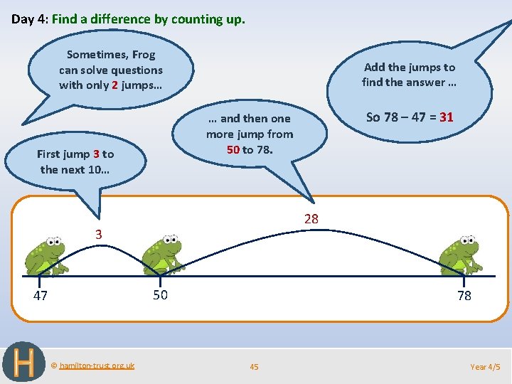 Day 4: Find a difference by counting up. Sometimes, Frog can solve questions with