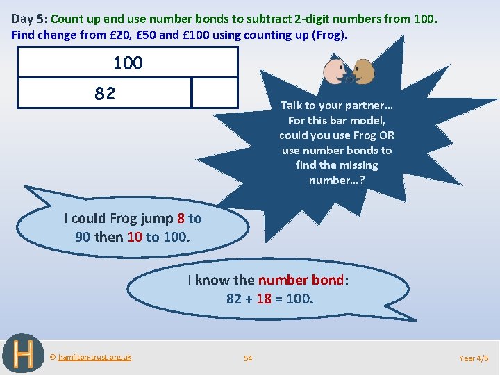 Day 5: Count up and use number bonds to subtract 2 -digit numbers from