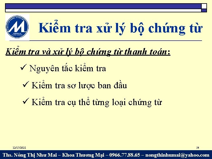 Kiểm tra xử lý bộ chứng từ Kiểm tra và xử lý bộ chứng