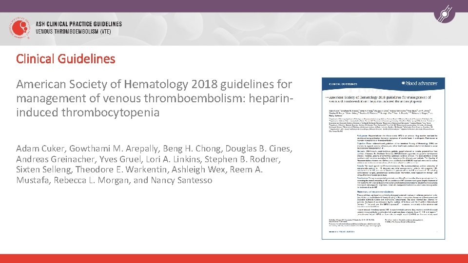 Clinical Guidelines American Society of Hematology 2018 guidelines for management of venous thromboembolism: heparininduced