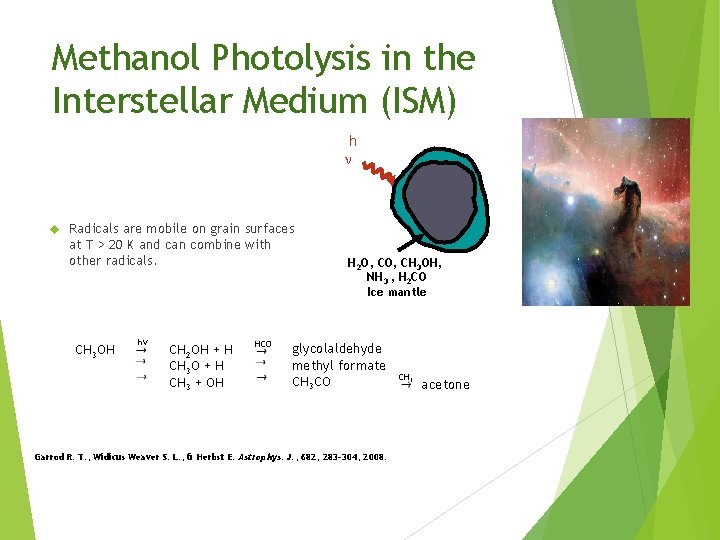 Methanol Photolysis in the Interstellar Medium (ISM) h ν Radicals are mobile on grain