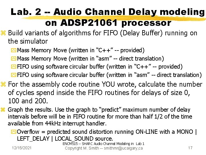 Lab. 2 -- Audio Channel Delay modeling on ADSP 21061 processor z Build variants