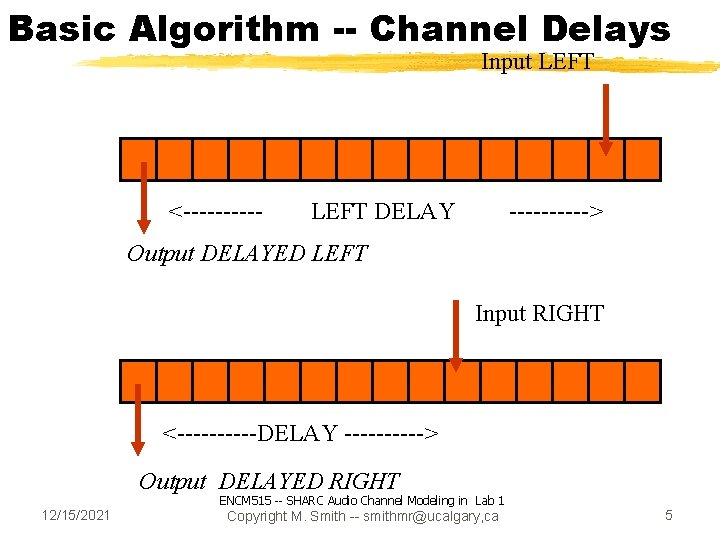 Basic Algorithm -- Channel Delays Input LEFT <----- LEFT DELAY -----> Output DELAYED LEFT