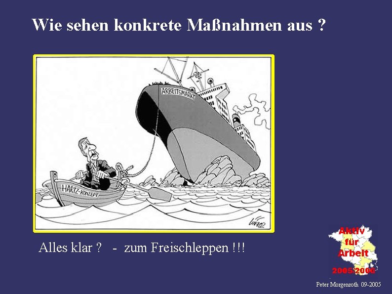 Wie sehen konkrete Maßnahmen aus ? Alles klar ? - zum Freischleppen !!! Peter