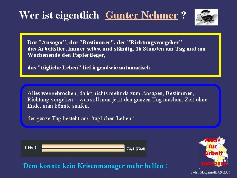 Wer ist eigentlich Gunter Nehmer ? Der "Ansager", der "Bestimmer", der "Richtungsvorgeber" das Arbeitstier,