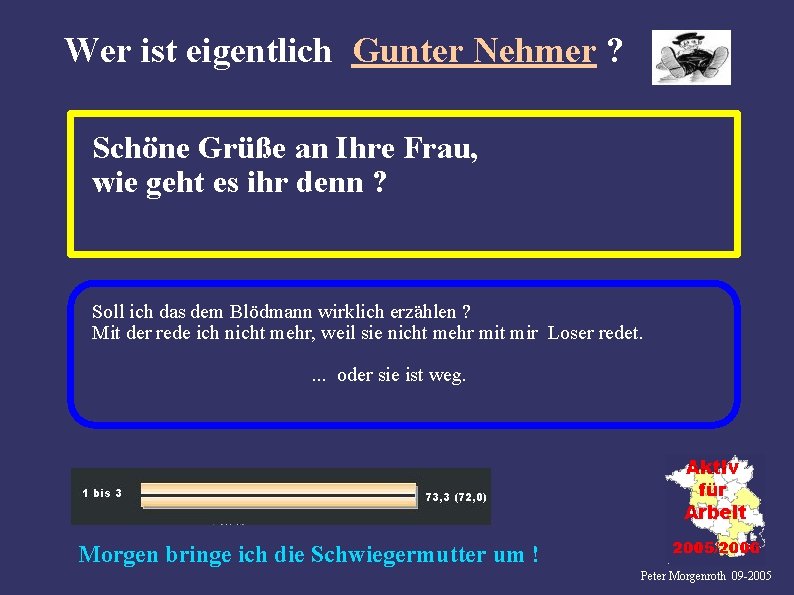 Wer ist eigentlich Gunter Nehmer ? Schöne Grüße an Ihre Frau, wie geht es