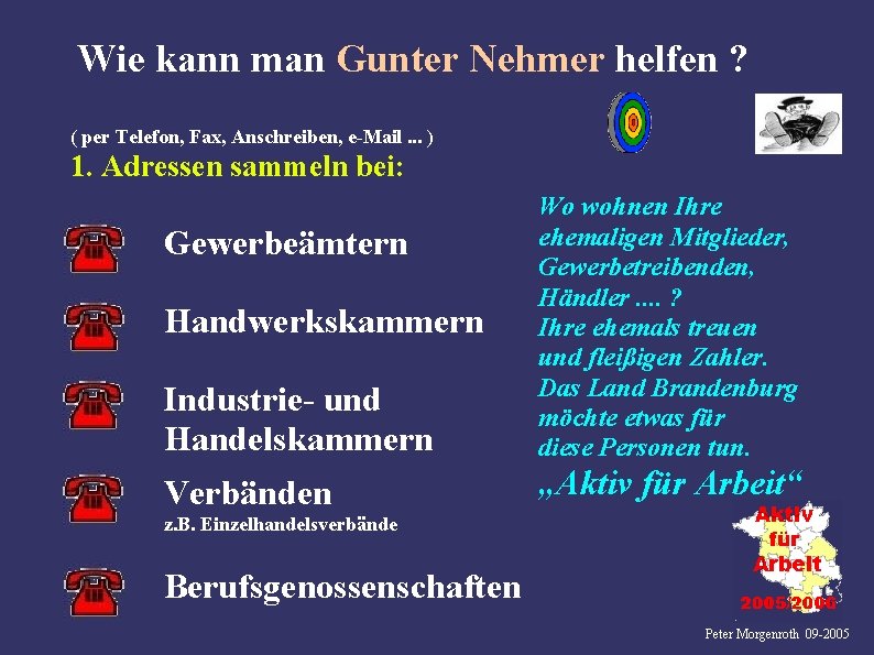 Wie kann man Gunter Nehmer helfen ? ( per Telefon, Fax, Anschreiben, e-Mail. .
