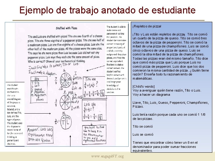 Ejemplo de trabajo anotado de estudiante ¡Repletos de pizza! . ¡Tito y Luis están