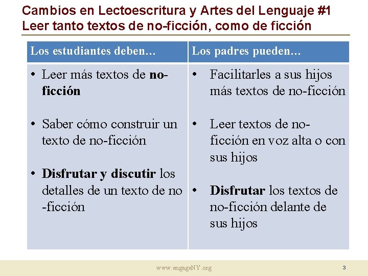 Cambios en Lectoescritura y Artes del Lenguaje #1 Leer tanto textos de no-ficción, como