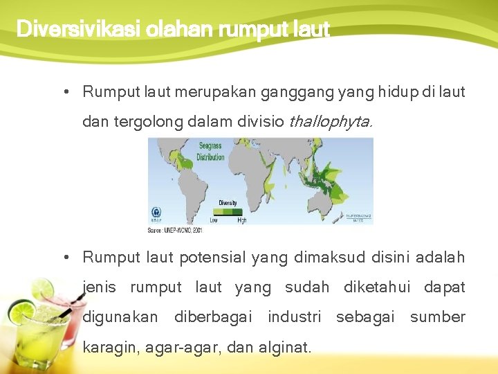 Diversivikasi olahan rumput laut • Rumput laut merupakan gang yang hidup di laut dan