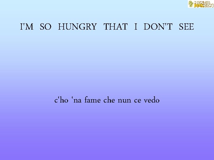 I'M SO HUNGRY THAT I DON'T SEE c'ho 'na fame che nun ce vedo