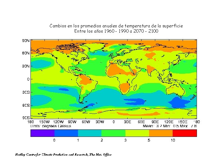 Cambios en los promedios anuales de temperatura de la superficie Entre los años 1960