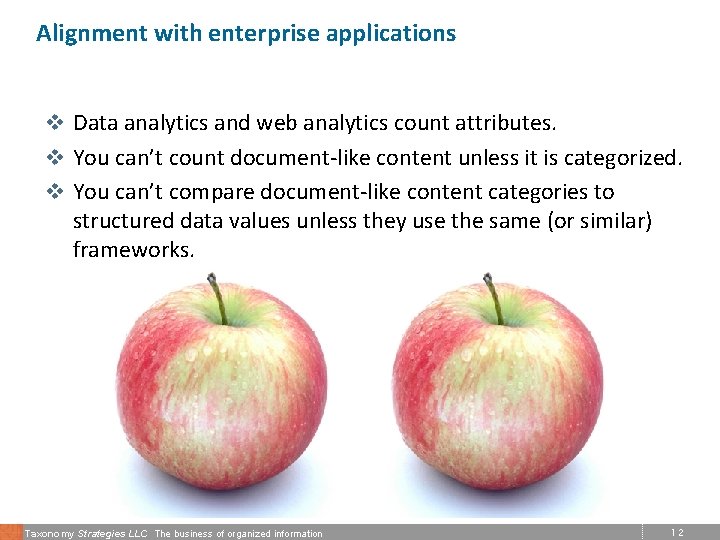 Alignment with enterprise applications v Data analytics and web analytics count attributes. v You