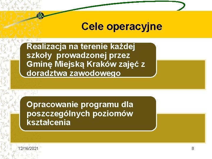 Cele operacyjne Realizacja na terenie każdej szkoły prowadzonej przez Gminę Miejską Kraków zajęć z