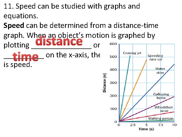 11. Speed can be studied with graphs and equations. Speed can be determined from