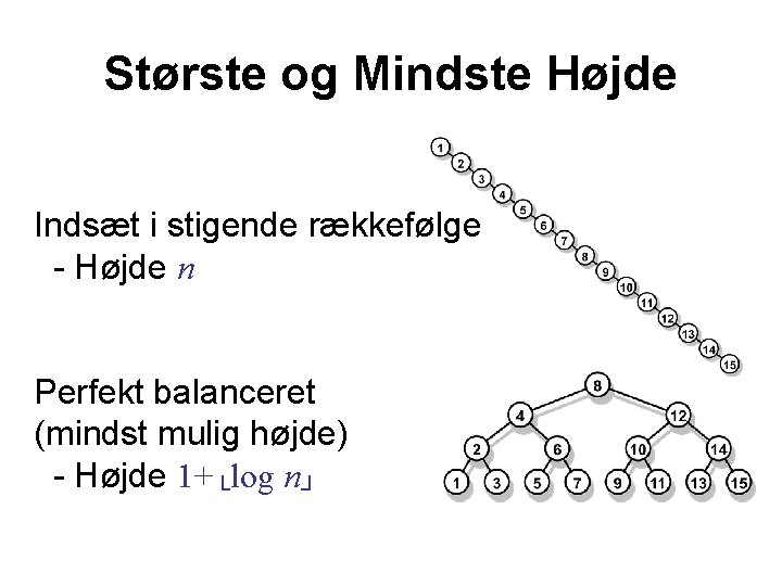 Største og Mindste Højde Indsæt i stigende rækkefølge - Højde n Perfekt balanceret (mindst